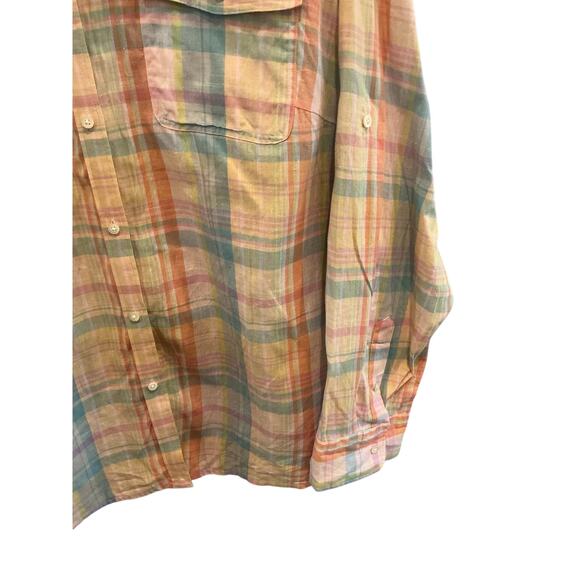 Lauren Ralph Lauren Women Linen Blend Button Up Shirt Sz 2X Yellow Plaid Classic - Picture 5 of 6